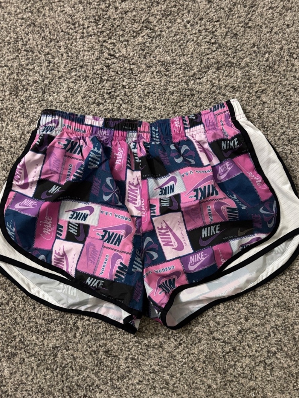 Nike Women’s Pink & Navy Logo Patchwork Athletic Shorts